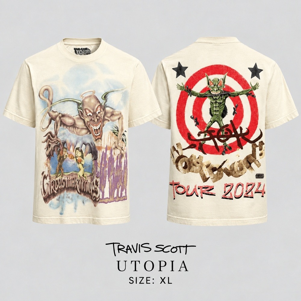 Travis Scott Utopia T-Shirt Unisex XL Cream Graphic Slim Fit 2024 Circus Maximus
